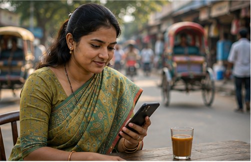 A patient checking her serial on her phone