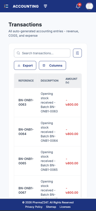 The auto-generated transactions list on a phone