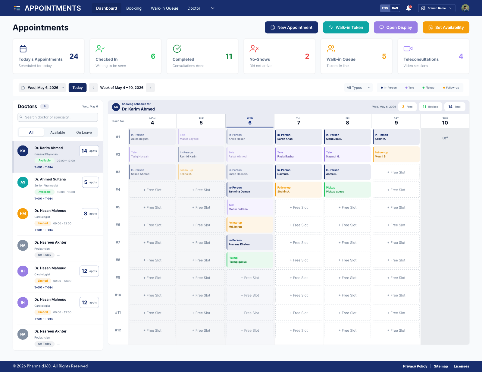 The doctor's appointment calendar in PharmaZ247