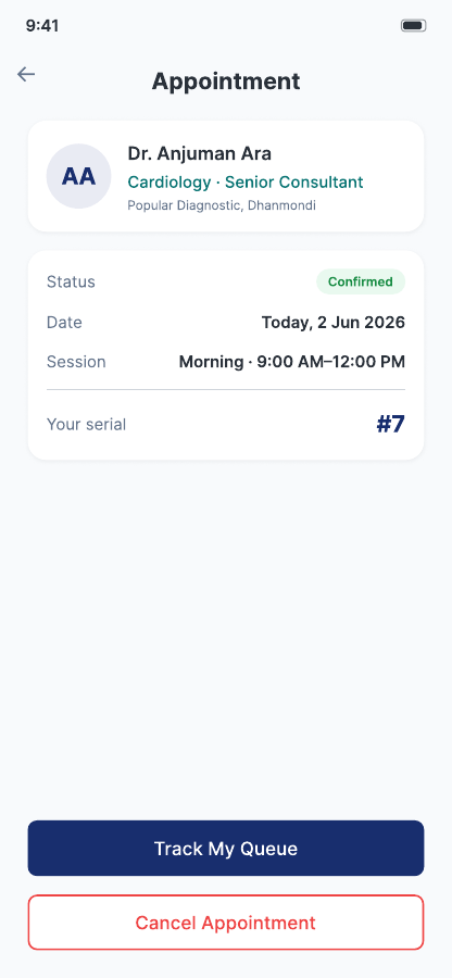 An appointment in the patient's app
