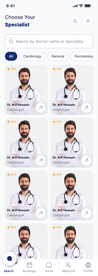 A patient choosing a specialist in the app