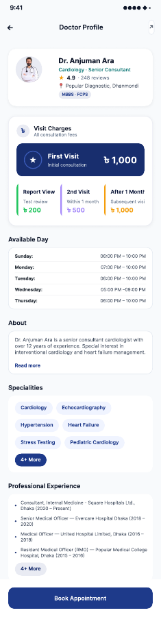 The doctor's profile and chamber times