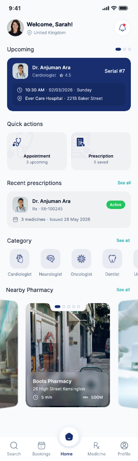 The customer app home screen
