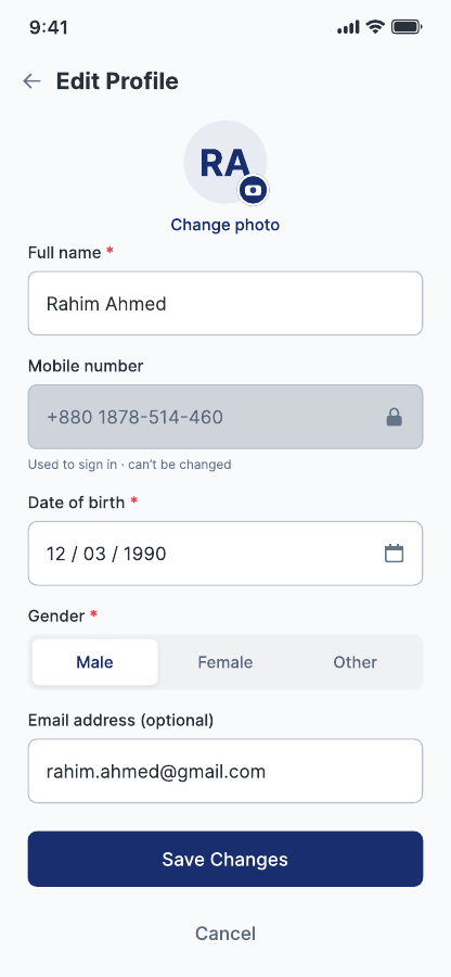 Setting up a patient profile in the app