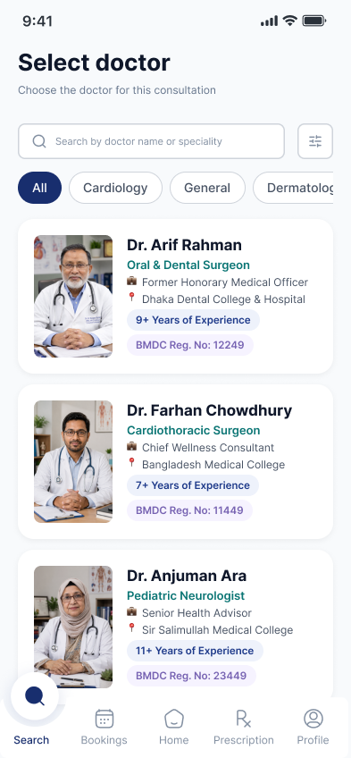 A patient choosing a specialist in the app