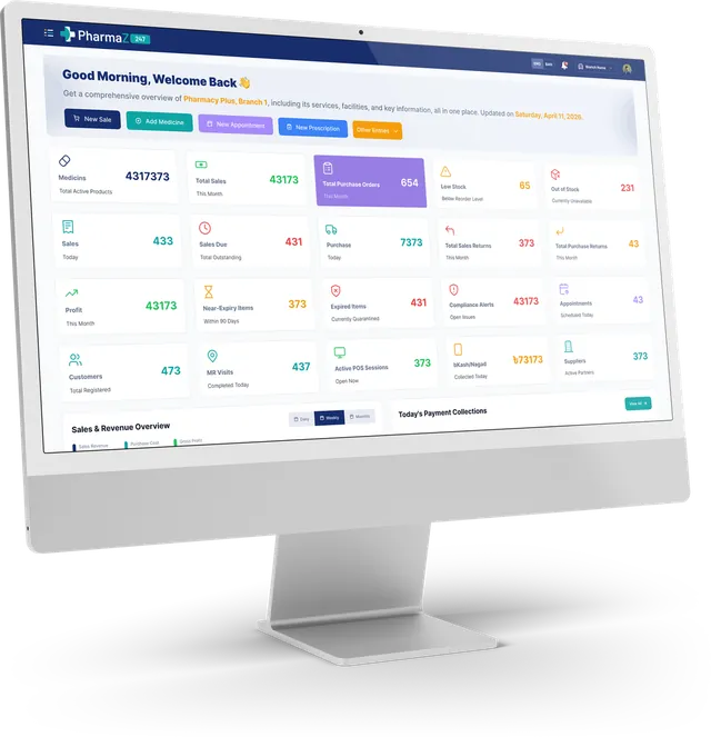 PharmaZ247 owner dashboard on desktop