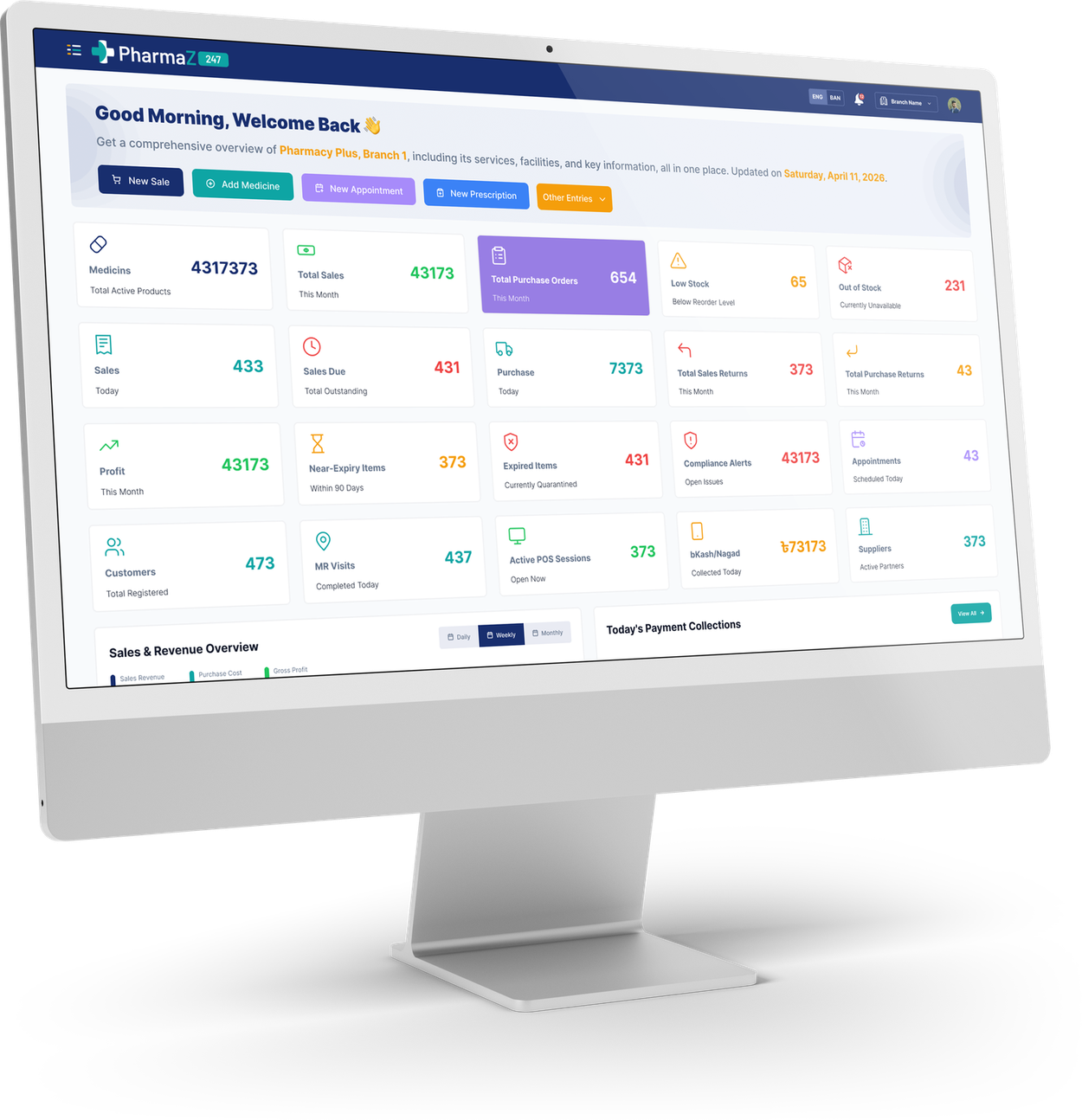 PharmaZ247 owner dashboard on desktop